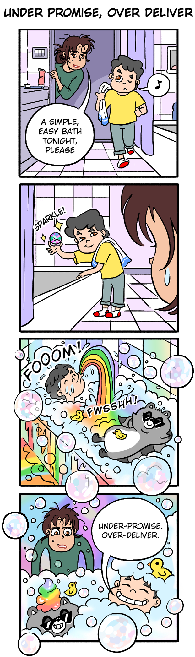 Welcome to Bay & Stripes, the comic about scrubbing unicorn vomit off a raccoon. 